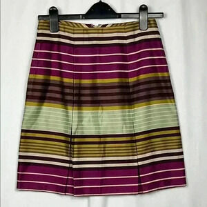 J. McLaughlin Womens Mini Skirt 2 Purple Gold Cream Pleated Back Zip Vintage EUC